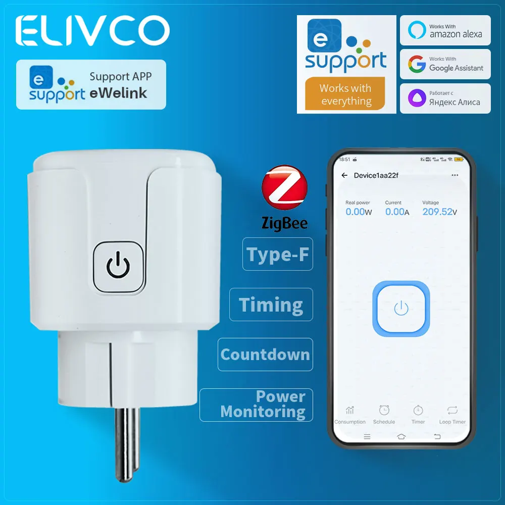 eWelink Zigbee Smart Plug Socket With Timing/Countdown/Power Monitoring Function