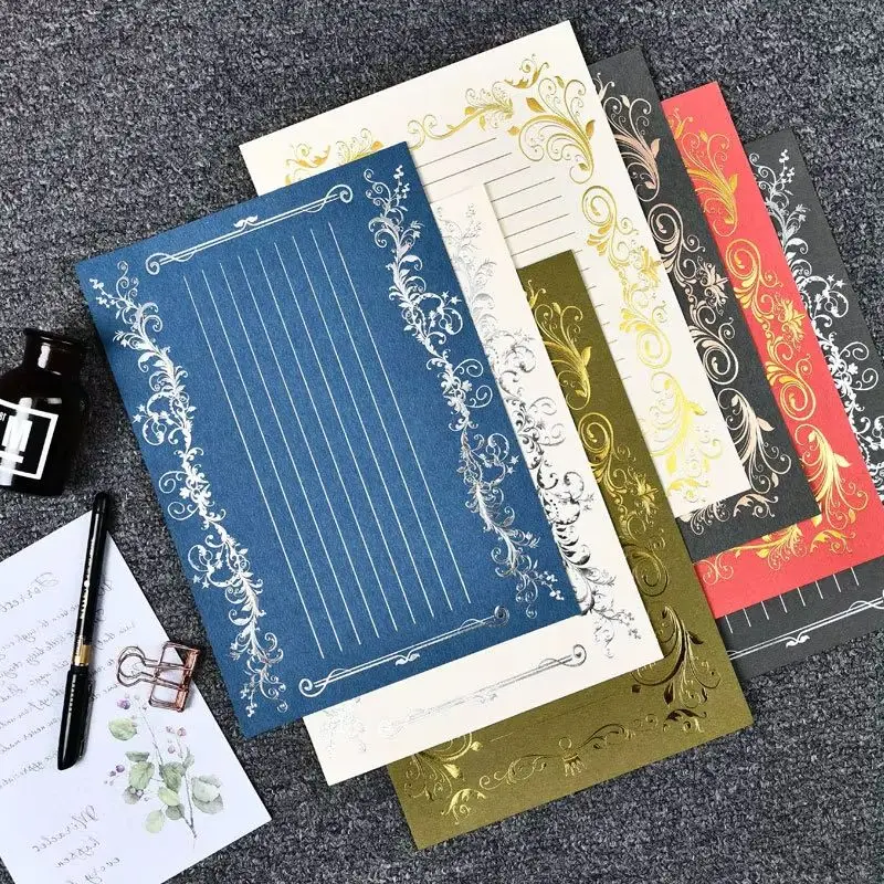 하이 퀄리티 유럽 레트로 편지 패드, 고백 초대장 쓰기 용지, 로맨틱 브론징 패턴, 창의적인 문구, 9 개