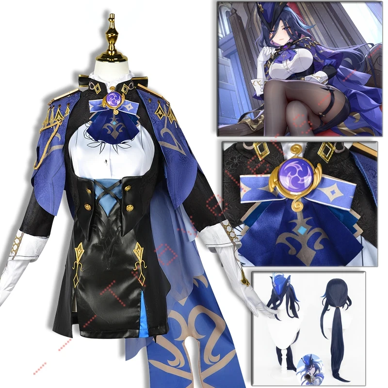 

Clorinde Cosplay Genshin Impact Costume Fontaine Champion Duelist Cos Wig Hat Uniform Cloak Earrings Halloween Party Role Play