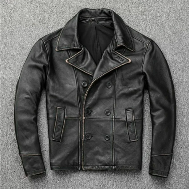 Men's Real Leather Jacket Black Distressed Vintage Motorcycle Jacket Cafe Racer