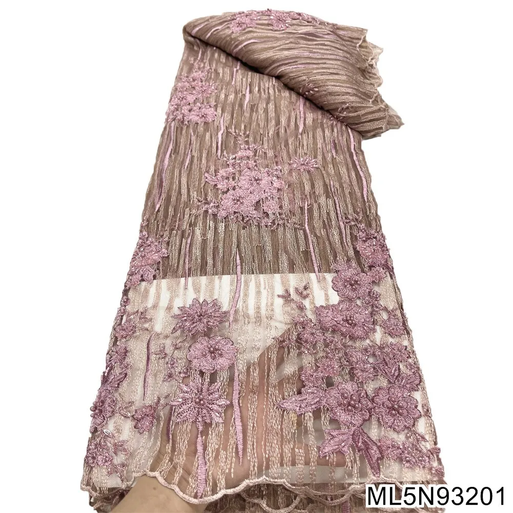 

2022 Embroidered Beads Lace Fabric Hot Sale French Net Lace New Sequins Tulle Lace Fabric for Wedding Dress ML5N932