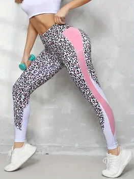 Leopard Print Spliced Yoga Leggings With Side Pockets Seam Fitness Exercise Yoga Pants Fashion Style For Women 1
