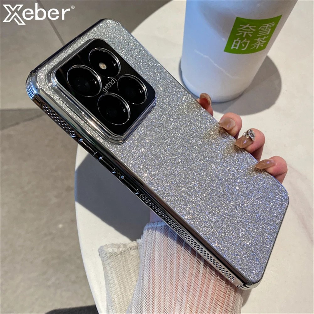 Fashion Electroplated Shiny Glitter Shockproof Phone Case with Metal Camera Lens Protection