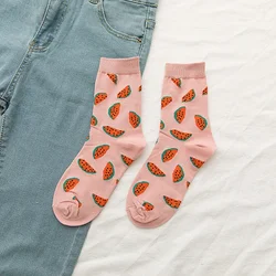 Women's Cartoon Fruit Socks - Avocado, Lemon, Watermelon, Peach, Strawberry, Banana Cotton Harajuku Casual Socks - One Size (1)