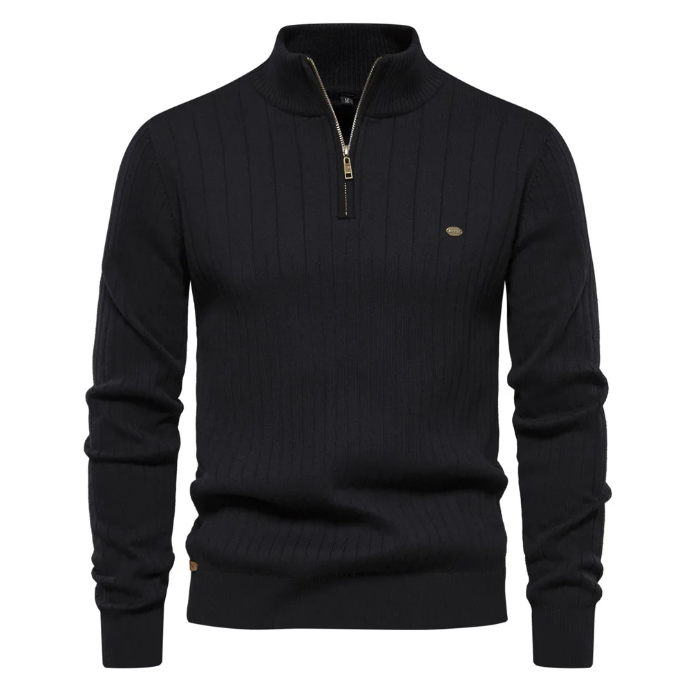 2024 New Autumn and Winter European Size Stand Collar Men's Sweater Half Zipper Solid Color Sweater High Quality Pullover 4