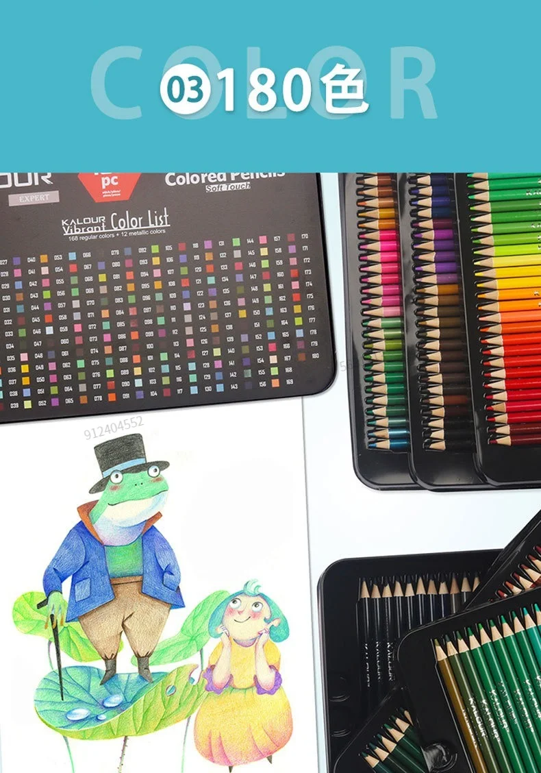 KALOUR 180 Farben Ölfarbstifte Einzigartige Farbstifte in Eisenbox Professionelles Zeichenstift-Set für Schulbedarf und Kunstbedarf. – Detail 7