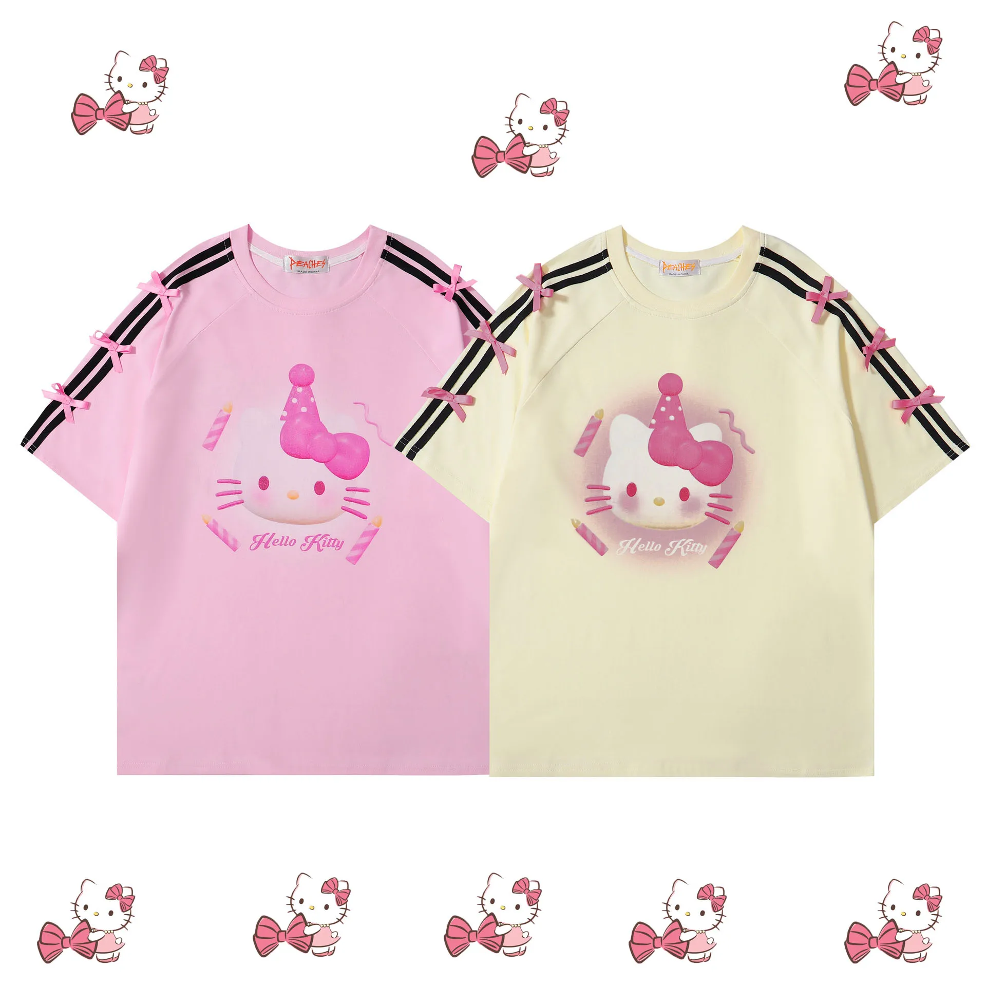 

Футболка Sanrio с героями аниме Hellokitty, с коротким рукавом, летняя Милая крутая стильная удобная вентилируемая футболка, милая девочка, топы для отдыха, подарок