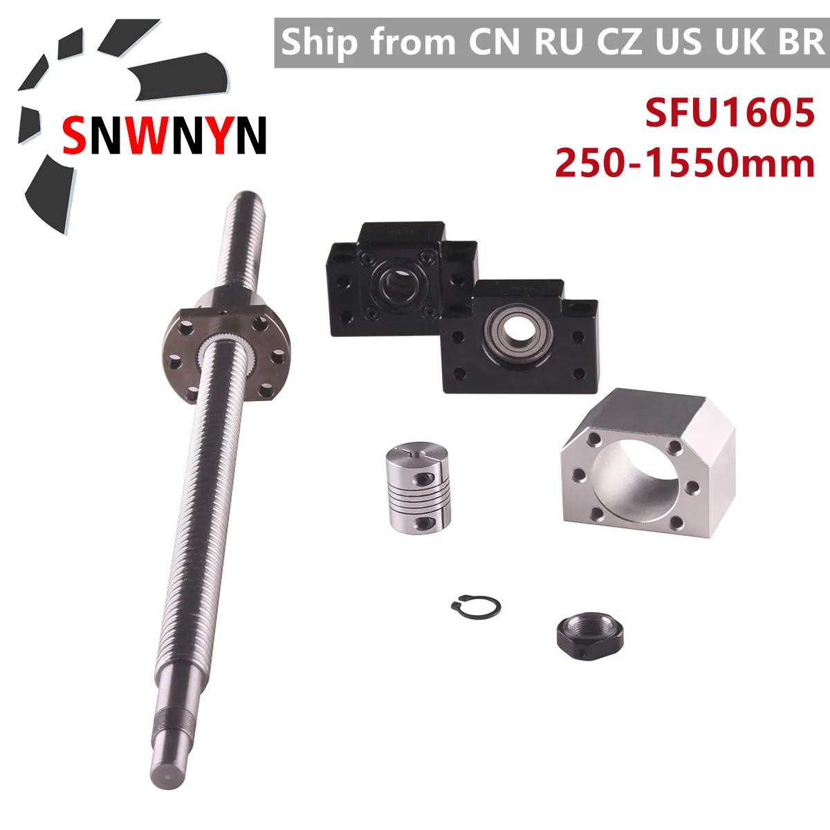 SFU1605 Kit Ball Screw 1605 End Machined C7 With Ball Nut + BK/BF12