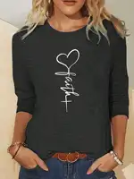 Haut à manches longues pour femmes, col rond ample, couleur unie élégante, t-shirt en polyester tricoté, mode automne et hiver, motif cœur 5