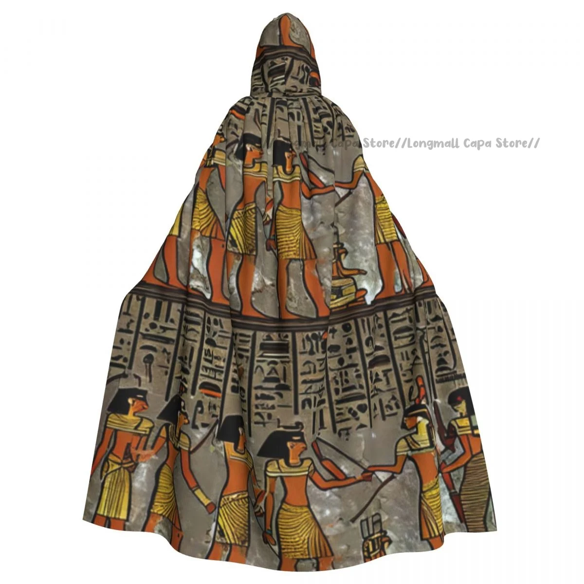 

Ancient Egyptian Hieroglyphics Cloak Hooded Cosplay Costume Halloween Adult Long Party Cape