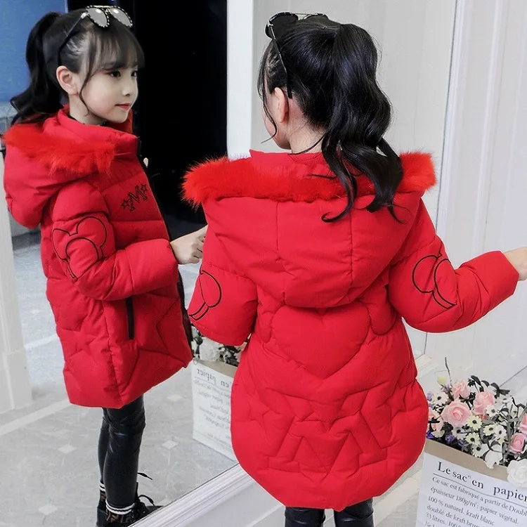 Girls Winter Jacket - Heavyweight Long Style Coat With Detachable Velvet Hood