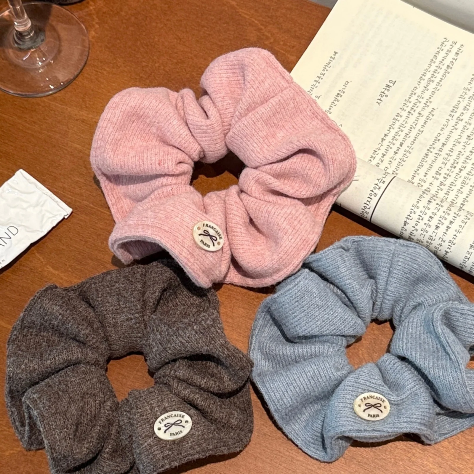 Knitted Scrunchies Set, Autumn Winter Soft Warm Hair Ties, Pink Blue Brown Hair Accessories For Women, French Style