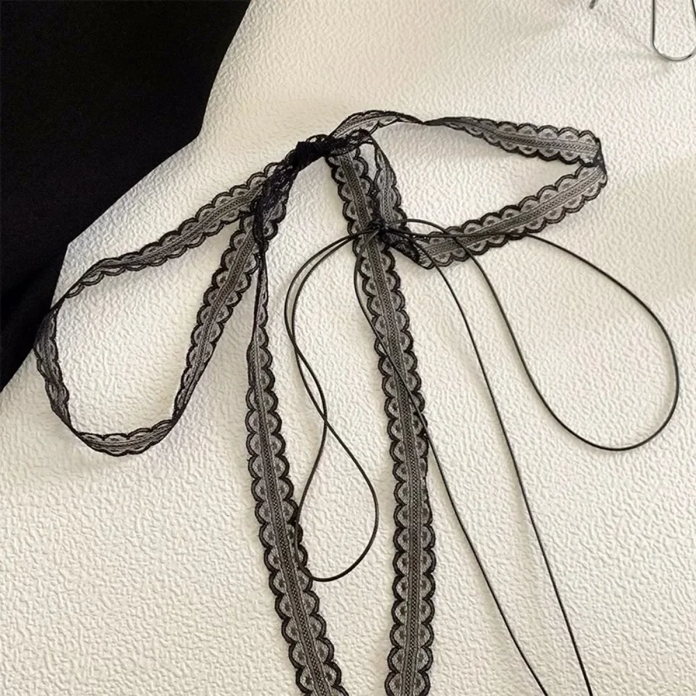 Fashion Lace Hair Scarf Summer Sweet Bow Headband Elegant Ribbon Decor Hair Band for Necklace Women Multi Functional