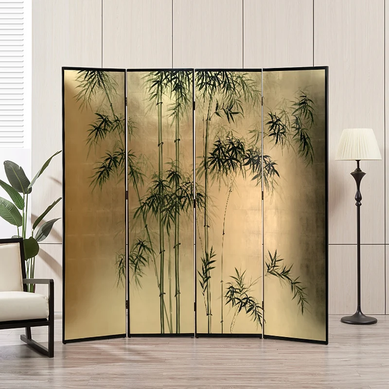 

Pure hand-painted gold foil screen, lacquer painting partition, living room, bedroom, restaurant, hotel entrance, bamboo folding