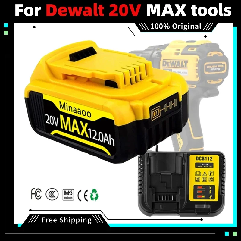 

20V 6000mAh DCB200 Replaceable Li-ion Battery Compatible for Dewalt 18V MAX Power Tools 18650 Lithium Batteries with charger