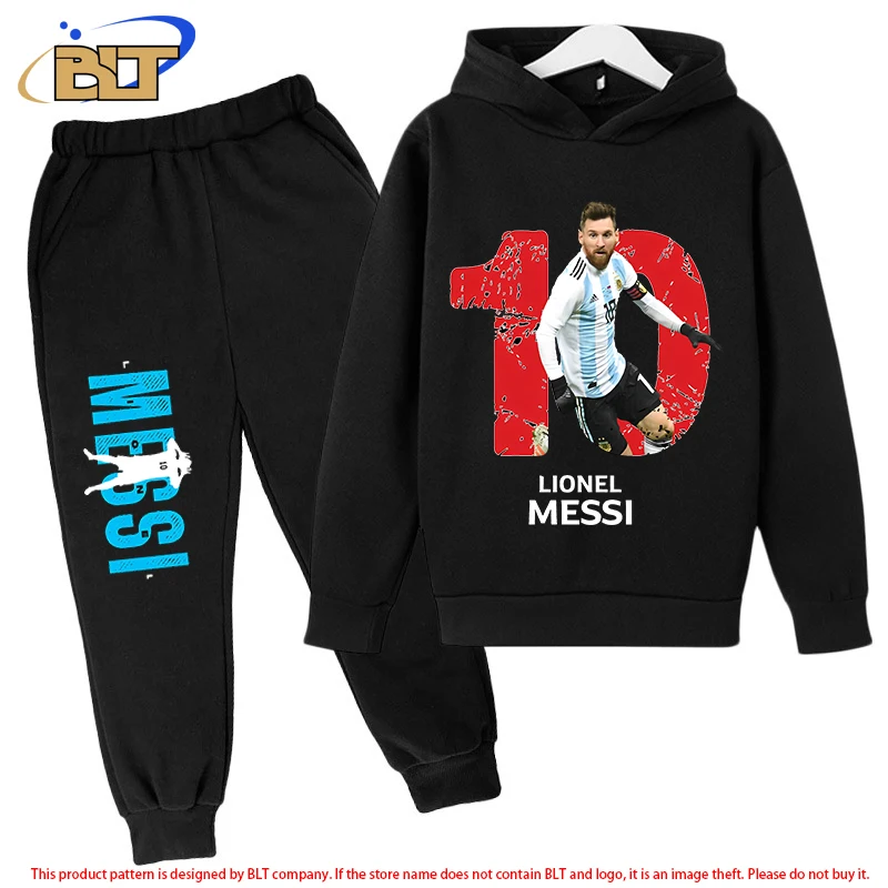 

messi new pattern printed children's casual hoodie set autumn and winter sweatshirt pants 2-piece sportswear set