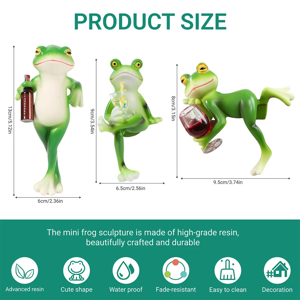 Funny Drinking Frog Statue Flower Pot Hugger Resin Hanging Frog Figurine Small Frog Figurine Plant Decorations for Pots