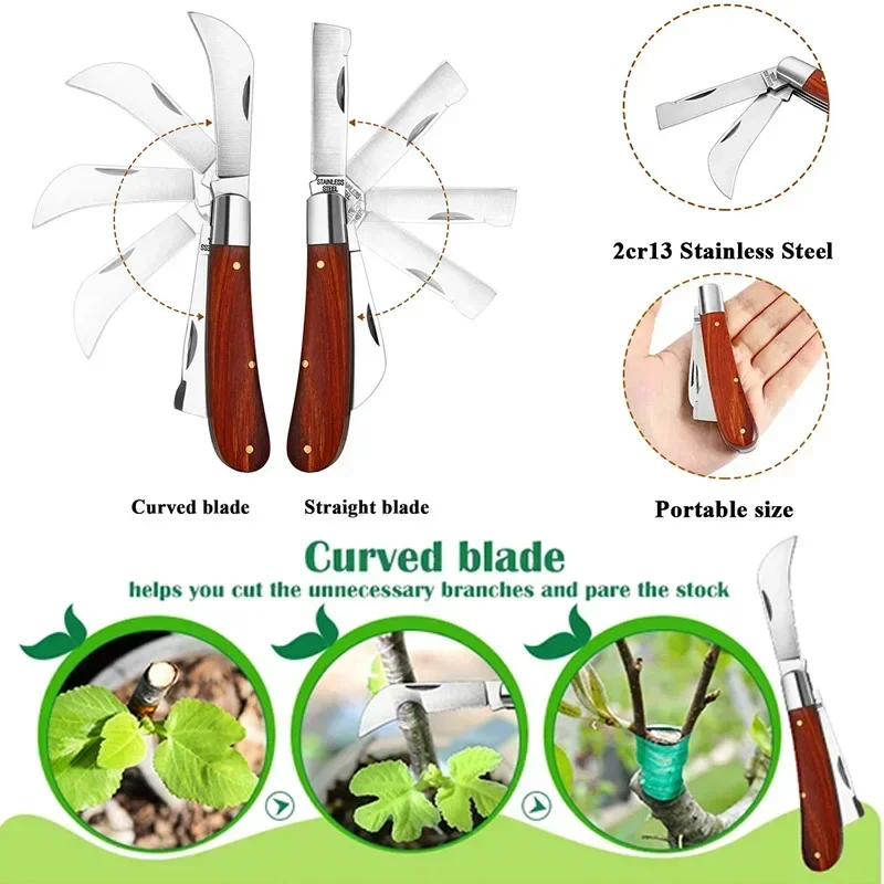 Folding Grafting Knife Grafting Tools Pruning Knife Professional Garden Fruit Tree Cutter Wooden Handle folding grafting knife,grafting knife