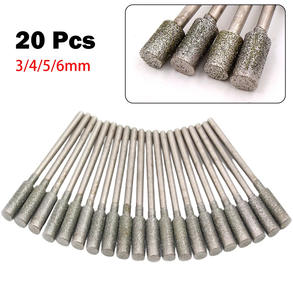 

20pcs 2.35mm Shank Diamond Coated Cylindrical Burr Chainsaw Sharpener Stone File Chain Saw Sharpening Carving Grinding Tools