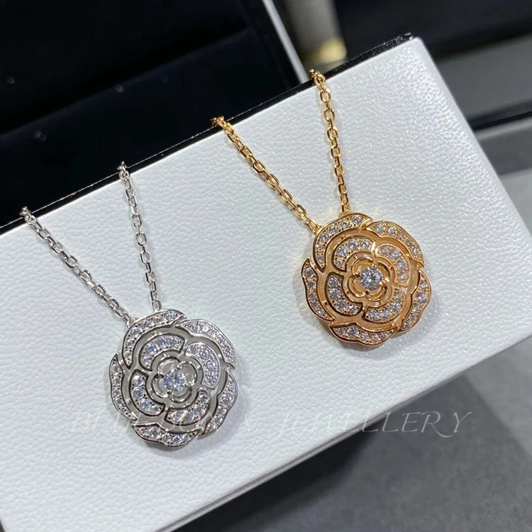 

Xiaoxiangfeng Mountain Camellia Necklace, Women's Pure Silver Full Diamond Rose Collar Chain Accessories, Light Luxury, Unique,