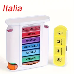 Italian - Printed Weekly Pill Organizer with 7 Stackable Daily Compartments (WHITE)