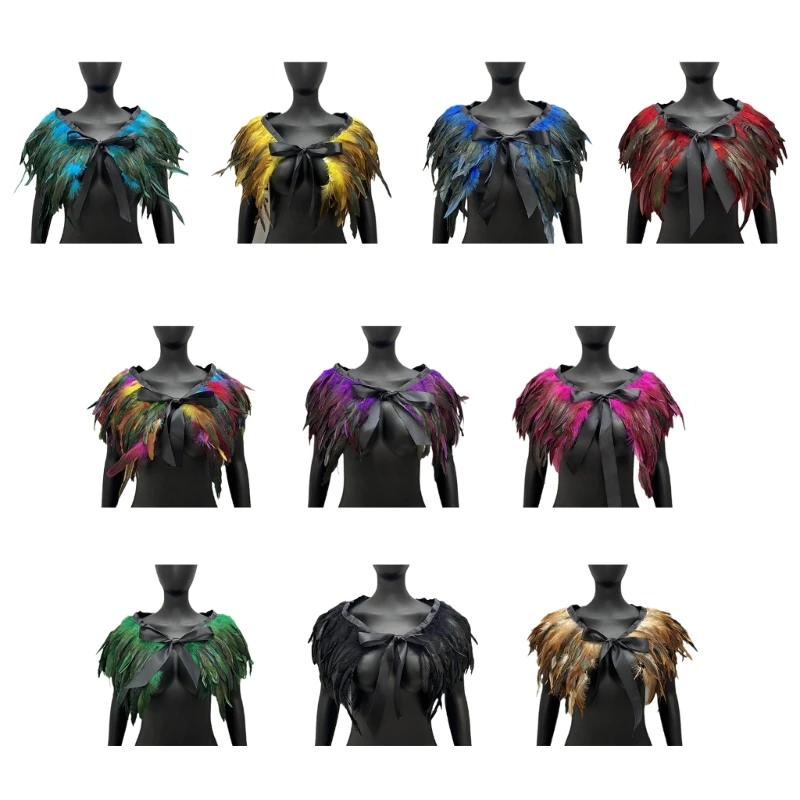 

Colorful Feather Shoulder Wrap for Woman Versatile Feather Shrug for Halloween Cosplay and Carnival Celebrations