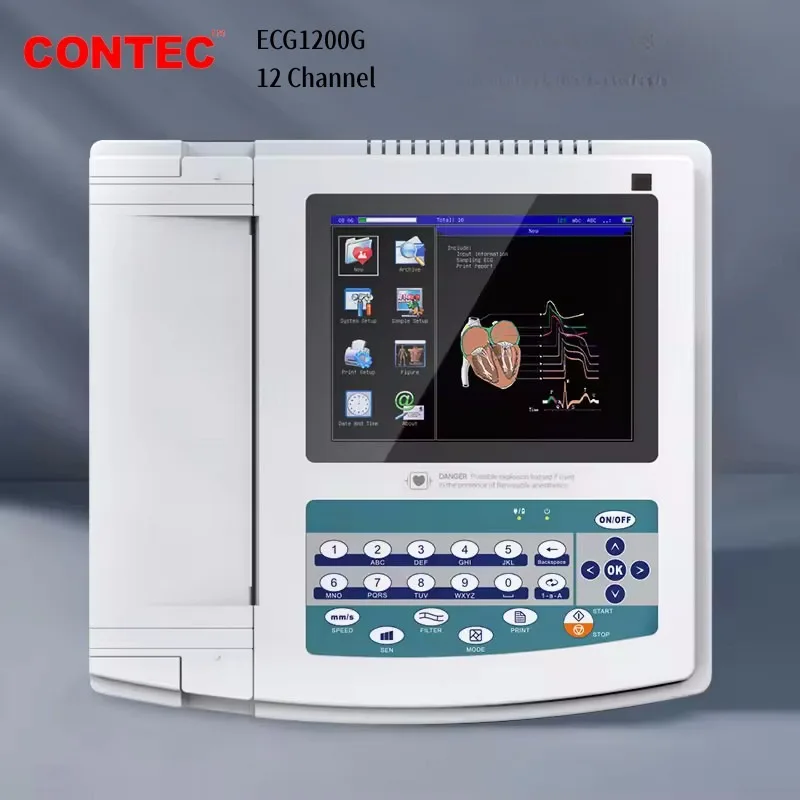 Contec ECG1200G Electrocardiogram ECG Machine with PC Sync Software Digital 12 Channel 12 Lead EKG, Touch Screen