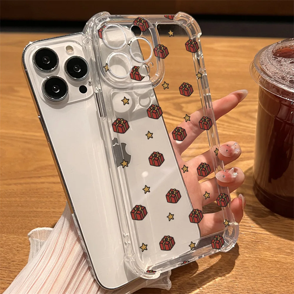 

Shockproof Transparent Hard Back Phone Cases for iPhone 15 14 13 Pro Max Mini XR XSMax 7 8 Plus SE 12 11 Christmas Gift Cover