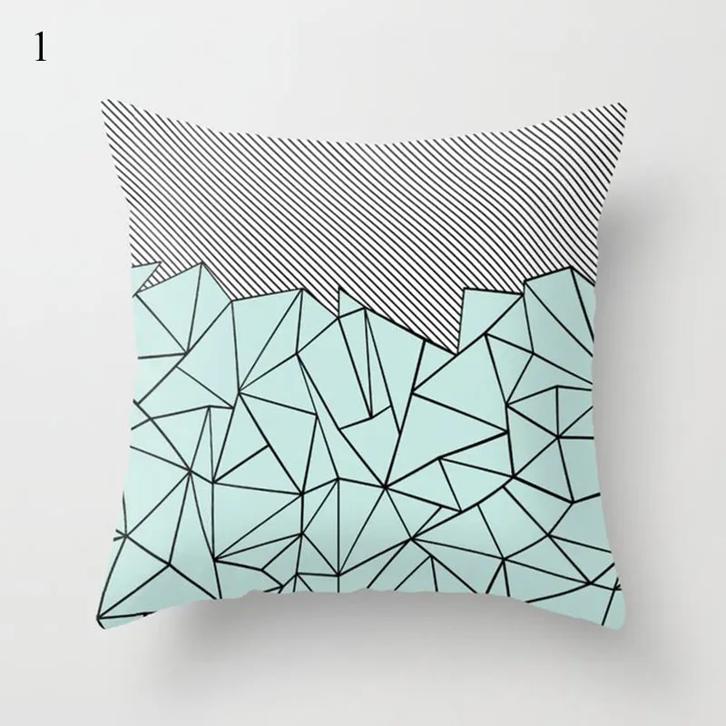 Simple Mint Green Pillow Cover Geometric Print Cushion Covers Sofa Car Cushion Cover 45x45cm Decorative Throw Pillowscase 