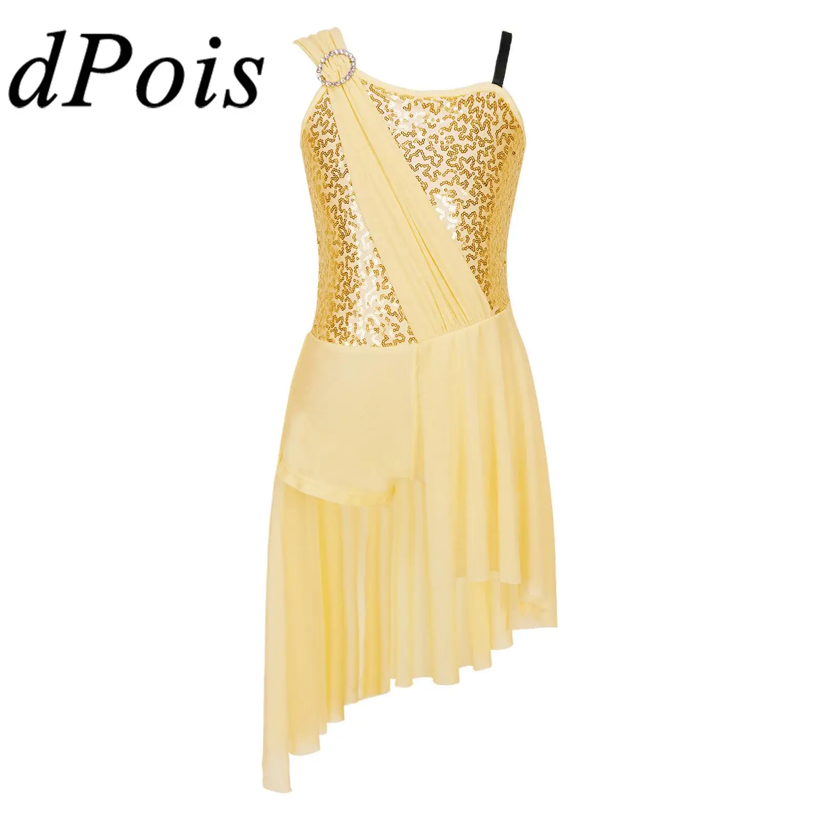

Elegant Girls Sequins Ballet Dress Children Figure Skating Dress Kids Sleeveless Lyrical Ballroom Dancing Costumes Dancewear