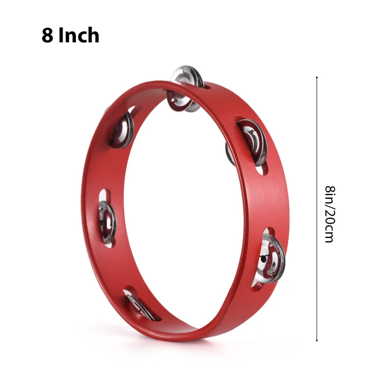 6/8/10 inchTambourine Pleasant Jingle Sound Single Row Wooden Tambourine Hand Cranked Bell Percussion Instruments Party Supplies