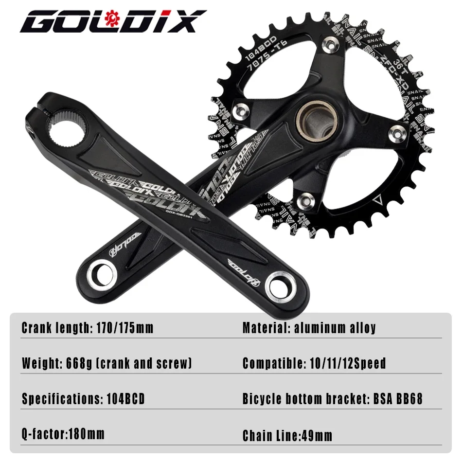 Bicycle Crankset 104BCD Wide and Narrow Teeth 170/175mm Round/Oval Chain Ring 32T/34T/36T/38T