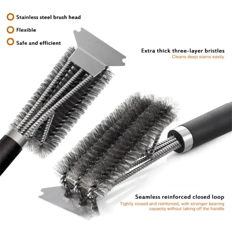 Stainless Steel Safe Grill Brush and Scraper with Deluxe HandleGrill Cleaner Brush Bristle Grill