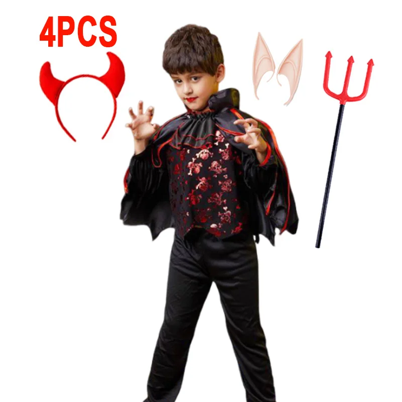 Mantello Reversibile Bambino Per Halloween - Nero/Rosso, Taglia 55 - Costume Da Diavolo, Vampiro, Pirata O Mago