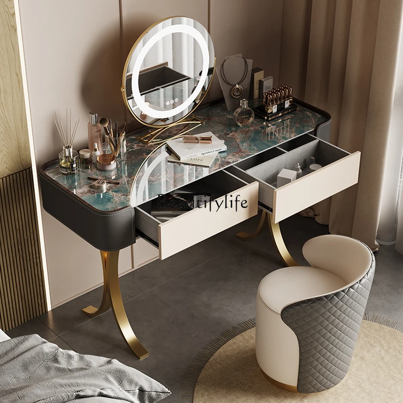 

Italian Light Luxury Stone Plate Dressing Table Modern Minimalist Bedroom Small Apartment Minimalist Makeup Table