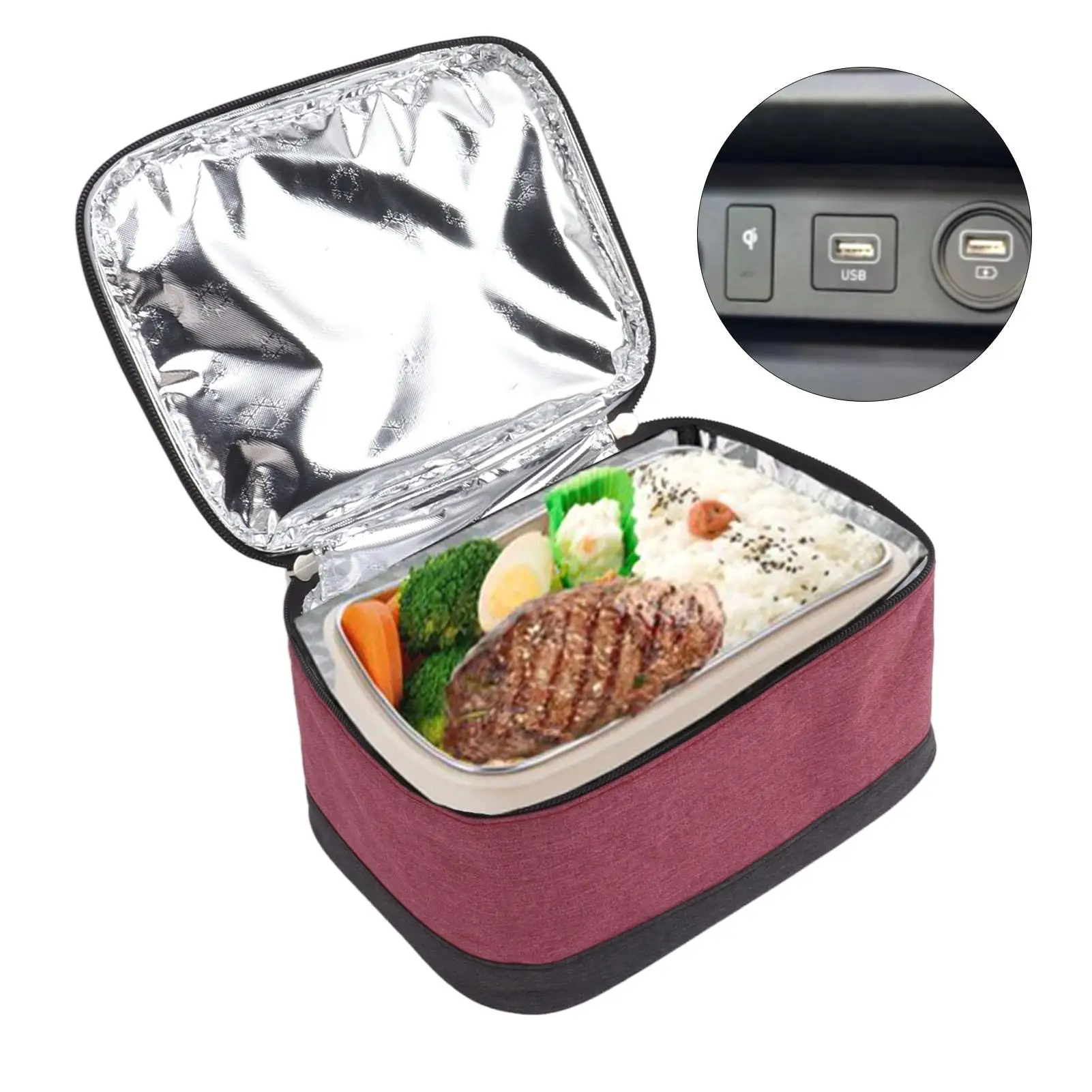 USB Heated Lunch Box Bag Portable Electric Food Heater Insulation Bag for Camping Hiking