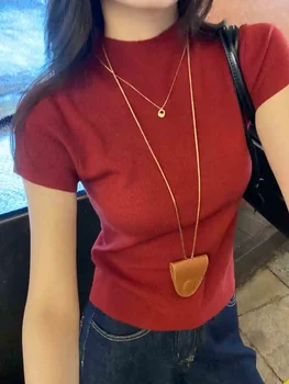 تي شيرت حريمي مثير موديل 2025 بدون أكمام تي شيرت علوي سادة بقصة ضيقة تي شيرت كاجوال تي شيرت نسائي أساسيات ملابس الشارع الشهير 5