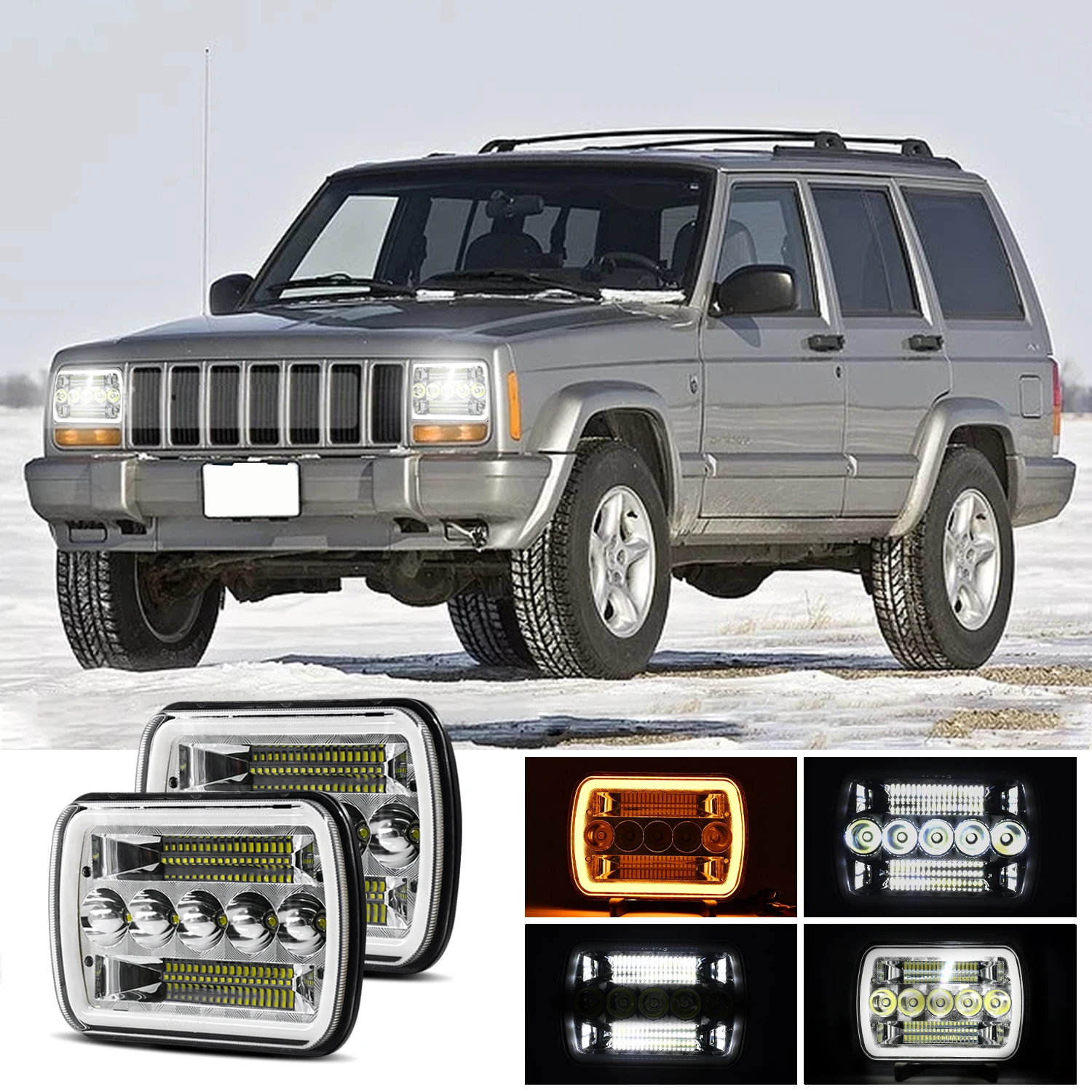 5X7 7X6 Quadrato 7 Pollici Led Faro 200W Led Faro Hi/Low Segnale Di Svolta Per 4X4 Suzuki Samurai Jeep Wrangler Off Road