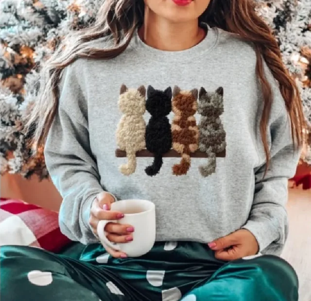 Tricou cu maneca lunga cu pisicute 1