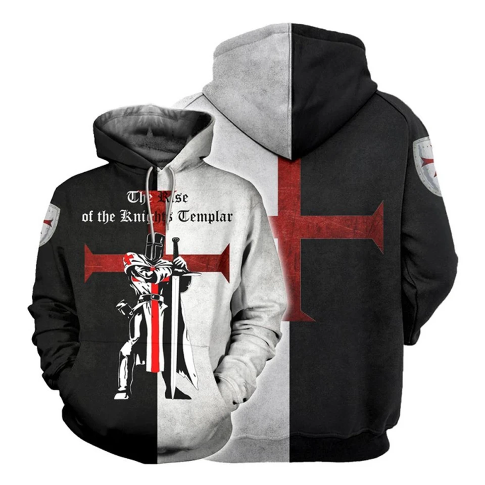 Felpa Con Cappuccio Uomo Cavaliere Templare – Stampata 3D, Modello Loose, Maniche Lunghe – Costume Medievale Per Feste E Cosplay