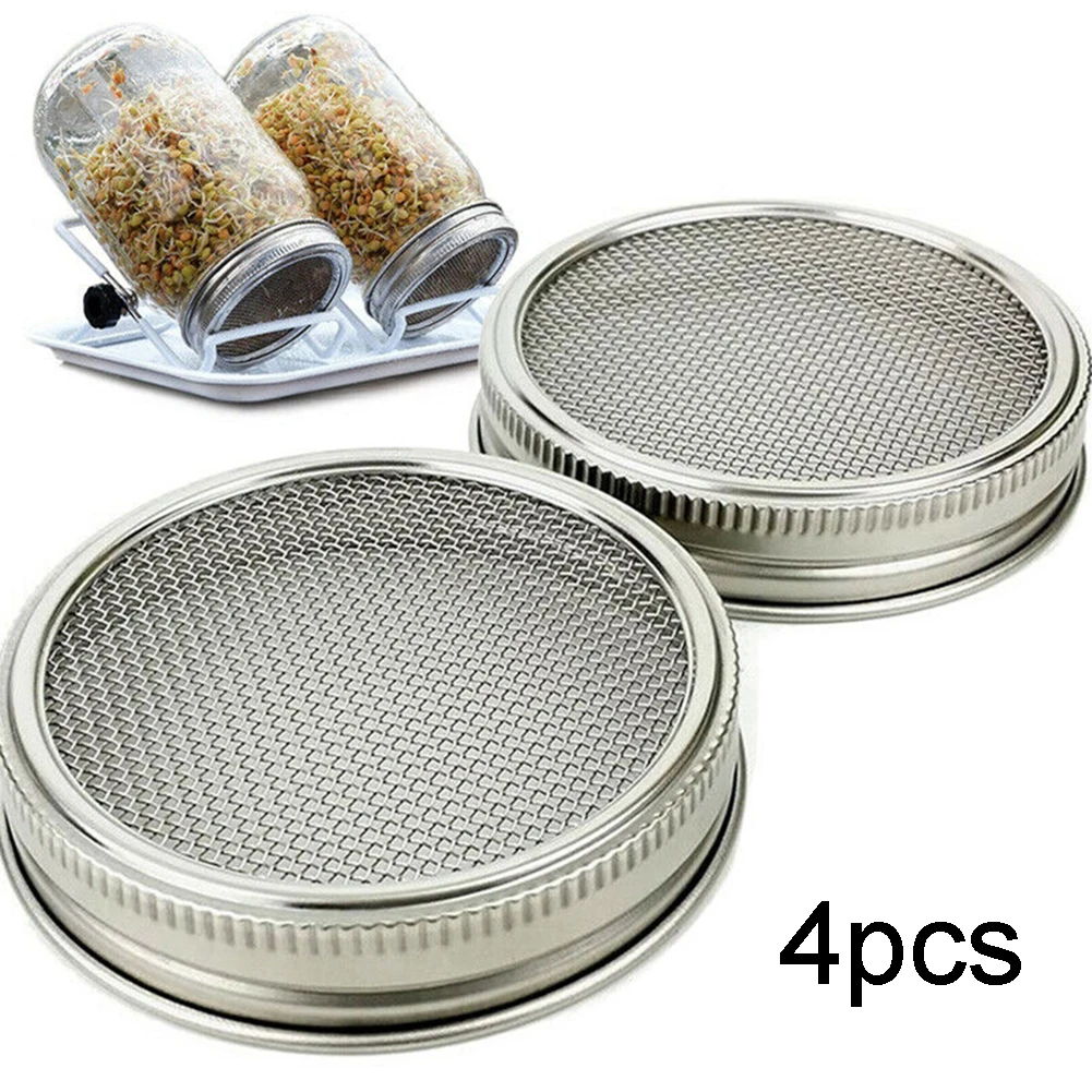 4pcs 70mm Stainless Steel Strainer Sprouting Cover Lid Utensils For Kitchen For Jar Sprout Kitchen Gadgets Item