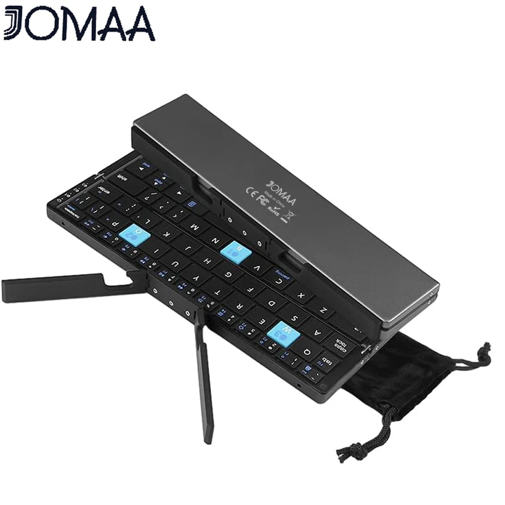 Jomaa-mini Teclado Portátil Dobrável sem Fio com Suporte Hoder Bluetooth Recarregável Tablet Telefone Laptop