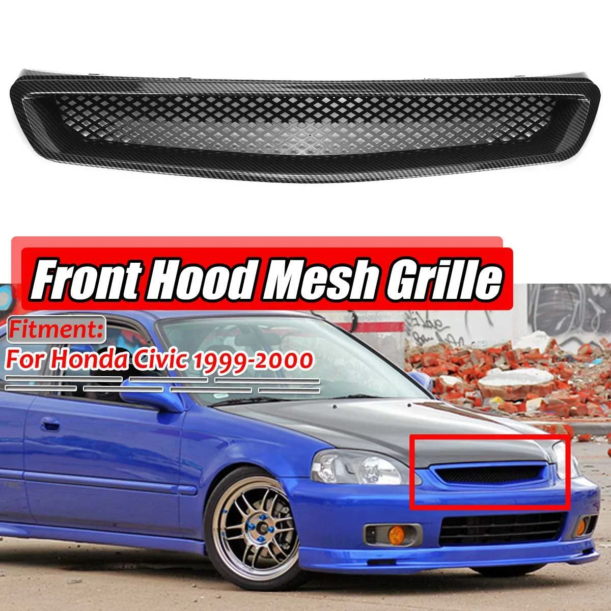 

Car Front Hood Mesh Bumper Racing Grills for Honda For Civic EK CX DX EX HX LX Type R 1999-2000 ABS Front Mesh Grille Cover Trim