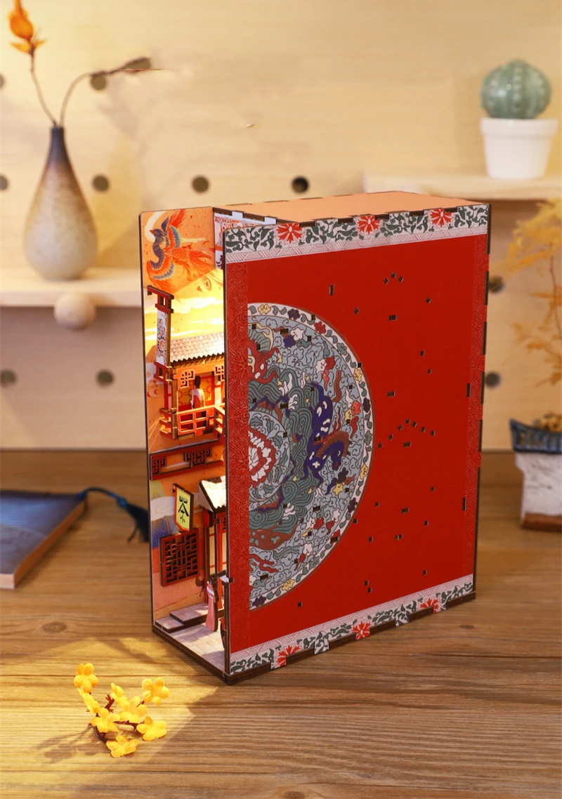 DIY Wooden Book Nook Shelf Insert Kits Miniature Japanese Cherry Blossom Bookends Town Doll Houses Bookshelf Gifts Home Decor 6 S7b4a734b865d40fb834b640e18eb0a37z