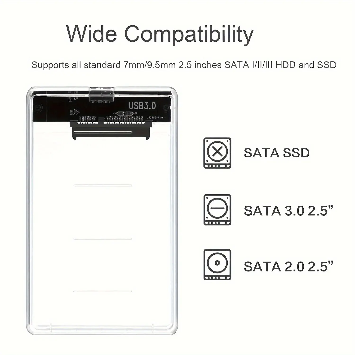 Transparent 2.5-Inch USB 3.0 External Hard Drive Enclosure