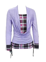 Japanese Harajuku Y2K 2000S Clothes Purple Patchwork Grid Pleated T-Shirt Slim Pants Suit Shoujo Girl Aesthetic 2 Pieces Set - Image 2