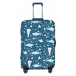 Custom Blue Watercolor Shark Luggage Cover - Cute Cartoon Fierce Fish Design for M (1)