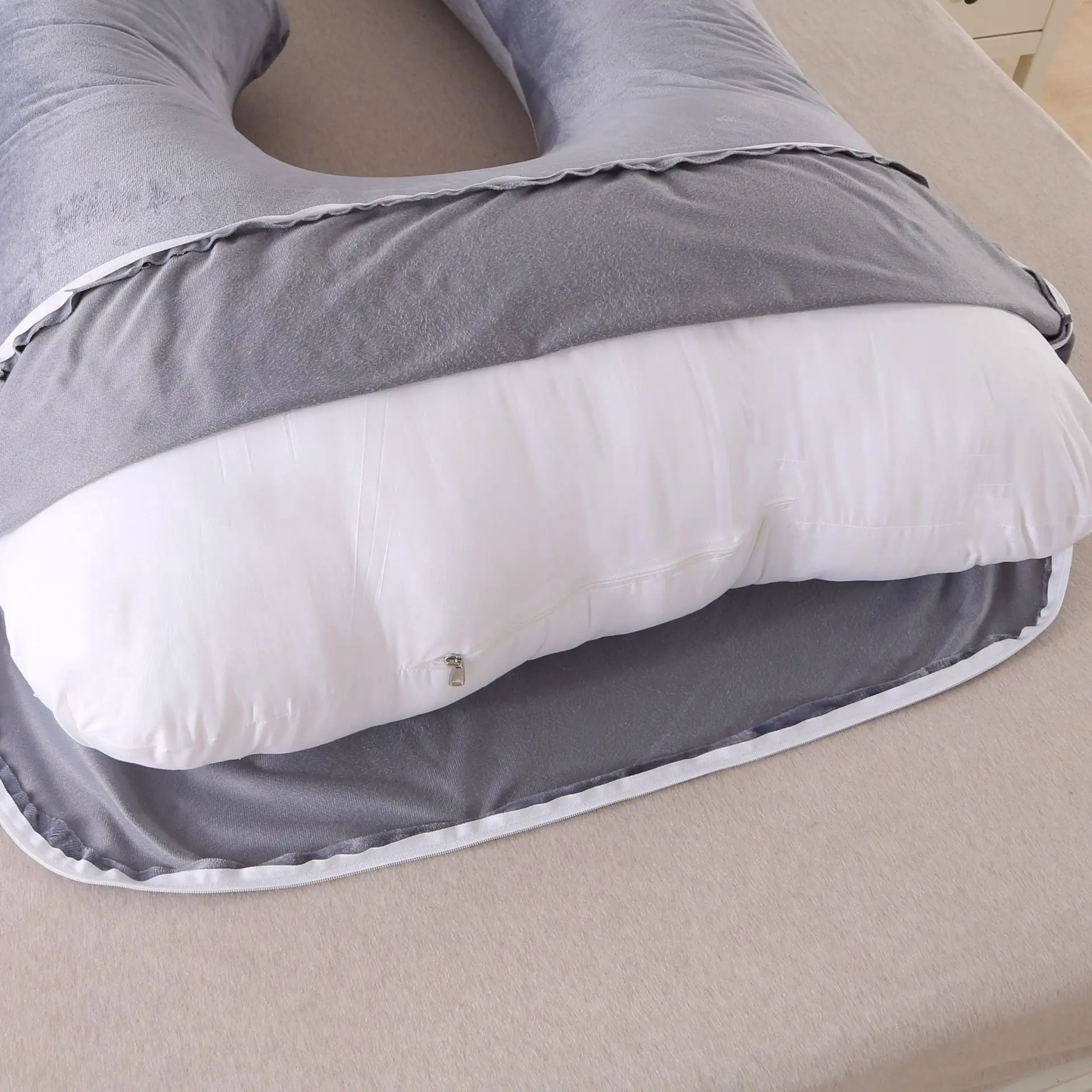 Washable J-Shaped Pregnancy Pillow for Side Sleeping Maternity Body Pillow with Back&Belly Support Cooling Summer Sleep Comfort