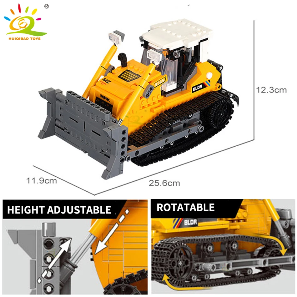 HUIQIBAO Engineering Truck Building Blocks Vehicle Excavator Bulldozer Crane Car Bricks City Construction Toys For Children Boys - 3
