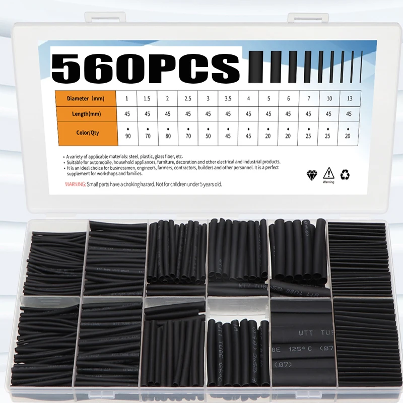 

560pcs Heat-shrink Tubing Thermoresistant Tube Heat Shrink Wrapping Kit Electrical Connection Wire Cable Insulation Sleeving